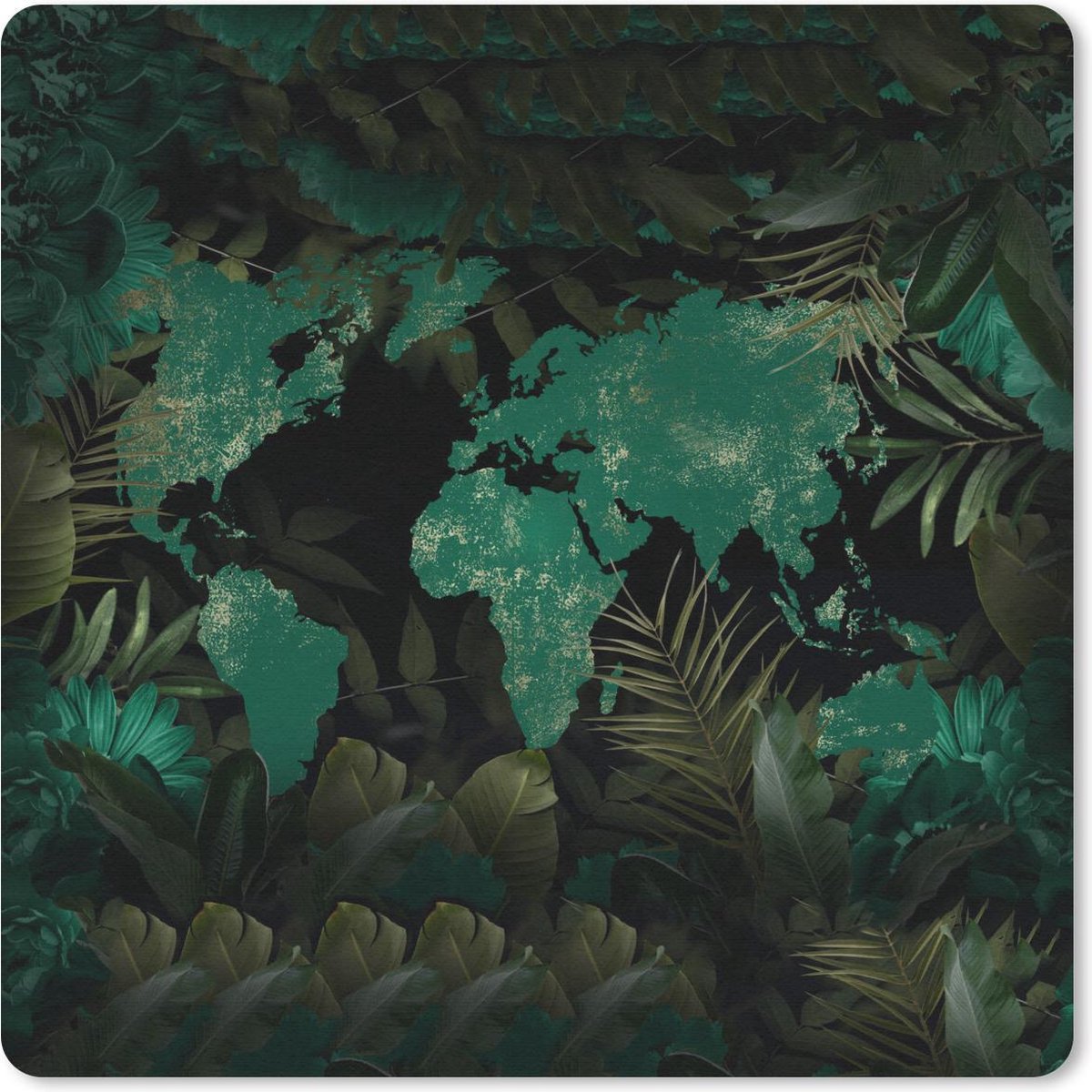 Muismat 30x30 cm - Mousepad Wereldkaart - Groen - Planten - Muismatten