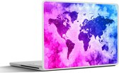 Laptop sticker - 10.1 inch - Wereldkaart - Roze - Paars - 25x18cm - Laptopstickers - Laptop skin - Cover