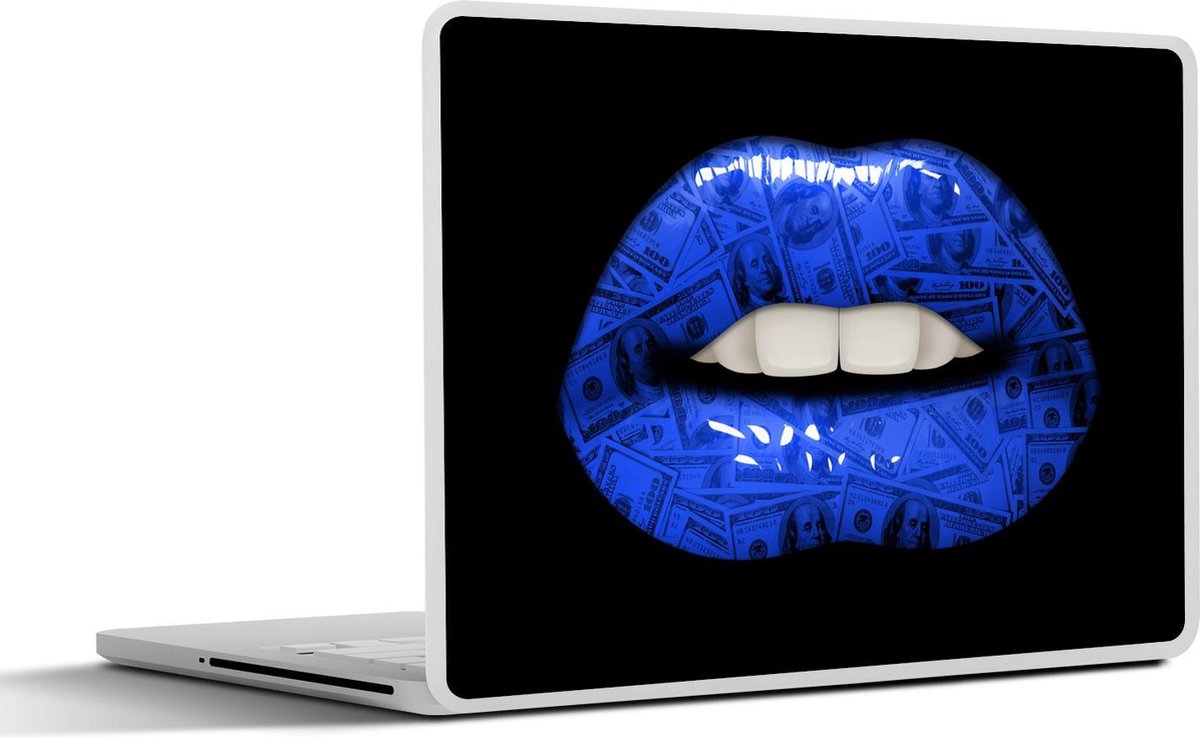 Laptop sticker - 10.1 inch - Lippen - Geld - Blauw - 25x18cm - Laptopstickers - Laptop skin - Cover