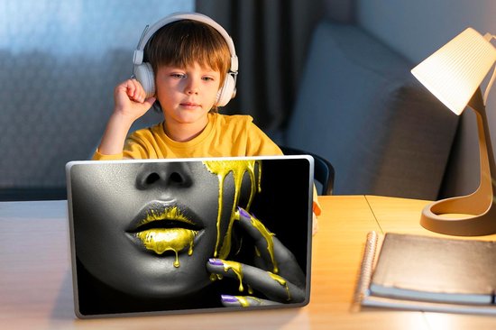 Autocollant pour ordinateur portable - 11,6 pouces - Lèvres - Jaune - Zwart - 30x21cm - Autocollants pour ordinateur portable - Peau pour ordinateur portable - Couverture