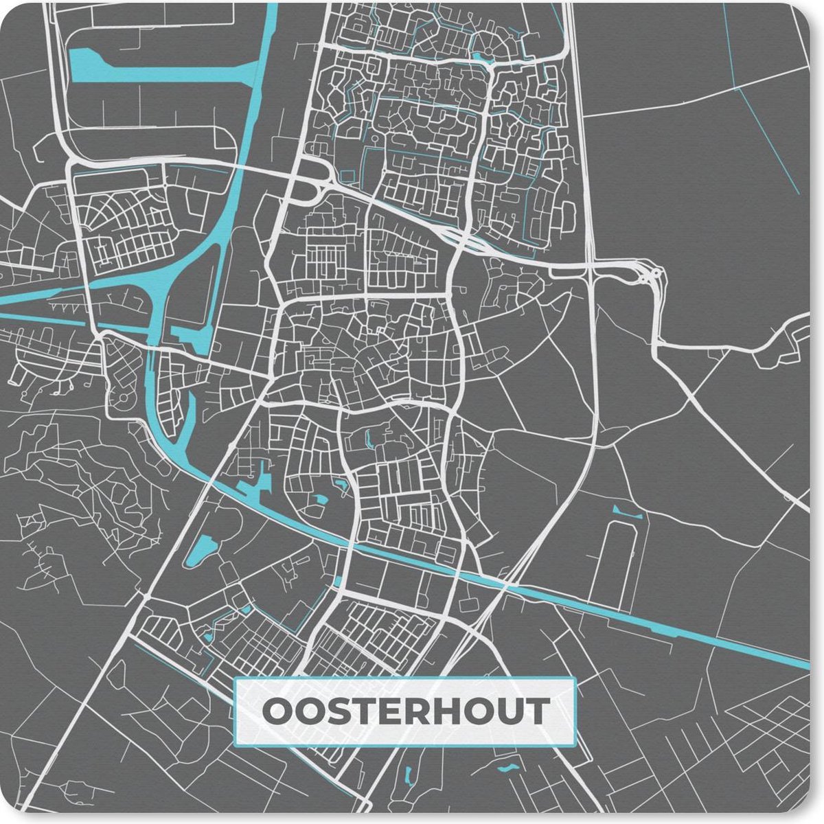 Muismat 20x20 cm - Mousepad Stadskaart - Oosterhout - Grijs - Blauw - Muismatten
