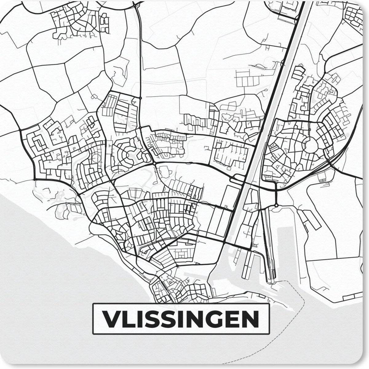 Muismat 20x20 cm - Mousepad Kaart - Vlissingen - Zwart - Wit - Muismatten