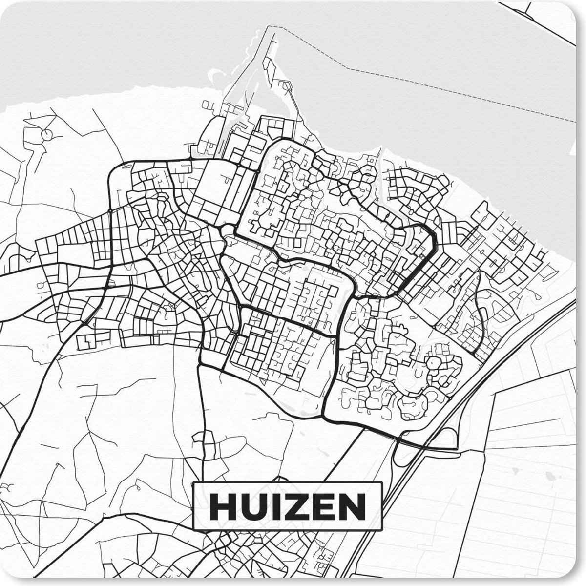 Muismat 20x20 cm - Mousepad Kaart - Huizen - Zwart - Wit - Muismatten