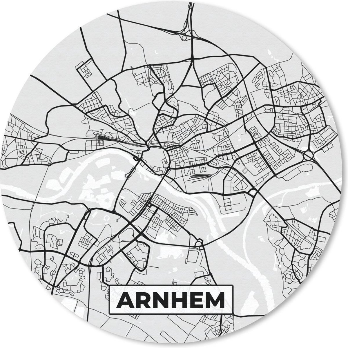 Muismat rond 20x20 cm - Mousepad Stadskaart - Arnhem - Grijs - Wit - Ronde muismatten