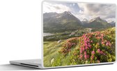 Sticker ordinateur portable - 15,6 pouces - Prairie fleurie - Montagnes - Rose