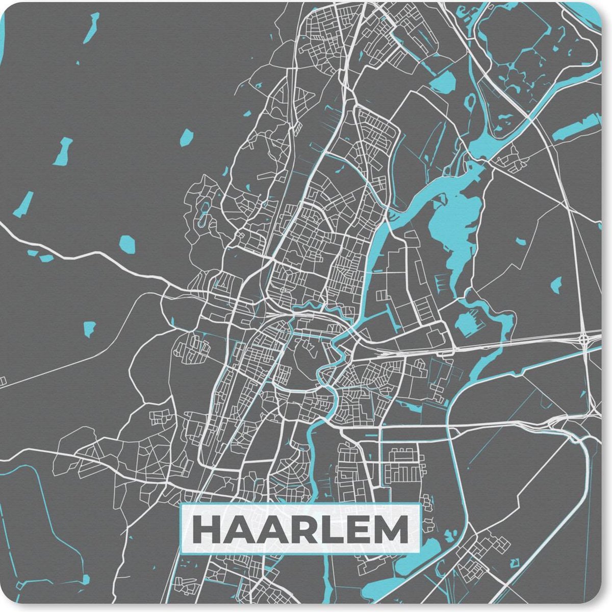 Muismat 30x30 cm - Mousepad Plattegrond - Haarlem - Grijs - Blauw - Muismatten - Stadskaart