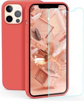 Solid hoesje Geschikt voor: iPhone 11 Pro Max Soft Touch Liquid Silicone Flexible TPU Rubber - Rood  + 1X Screenprotector Tempered Glass