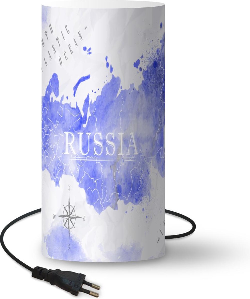 Lamp - Nachtlampje - Tafellamp slaapkamer - Wereldkaart - Rusland - Abstract - 33 cm hoog - Ø15.9 cm - Inclusief LED lamp