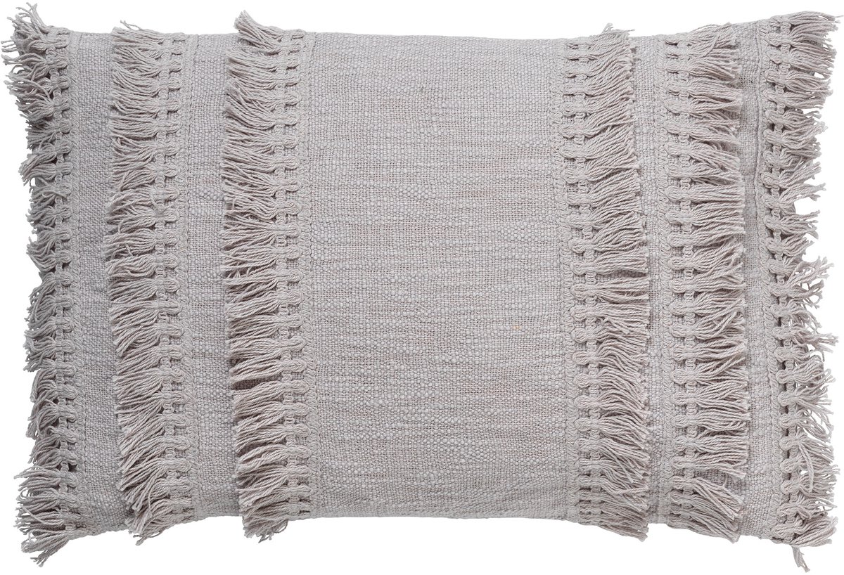 Dutch Decor FARA - Sierkussen 40x60 cm - 100% katoen - met franjes - Micro Chip - lichtgrijs - Inclusief binnenkussen - Luxe kussens voor woonkamer & bank