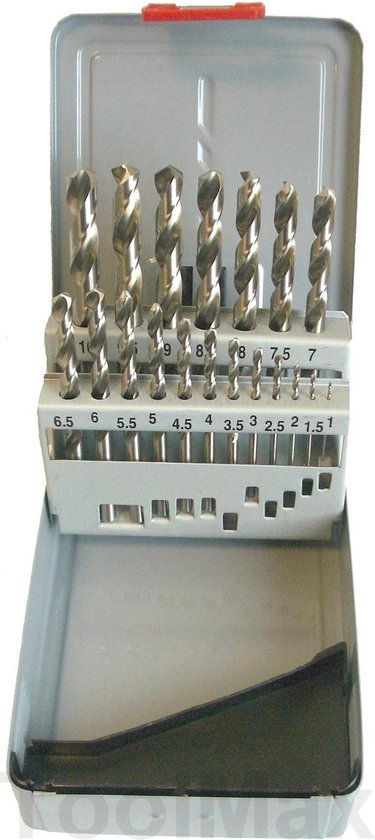 Labor HSS-G 19-delige Metaalborenset, Geslepen met 118 Graden Kruisaanslijping, Dia:1,0 - 10,0 mm / 0,5mm oplopend. In stevige cassette. Per set.