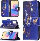 Voor Geschikt voor Xiaomi Poco M3 Pro / Redmi Note 10 5G Gekleurd Tekenpatroon Horizontale Flip Lederen Case met Houder & Kaartsleuven & Portemonnee (Paarse Vlinder)