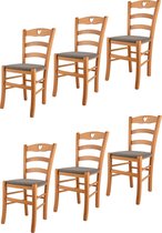 Tommychairs Cuore - Eetkamerstoelen - Set van 6 - Bruin - Stof en Hout