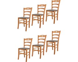 Tommychairs Cuore - Eetkamerstoelen - Set van 6 - Bruin - Stof en Hout