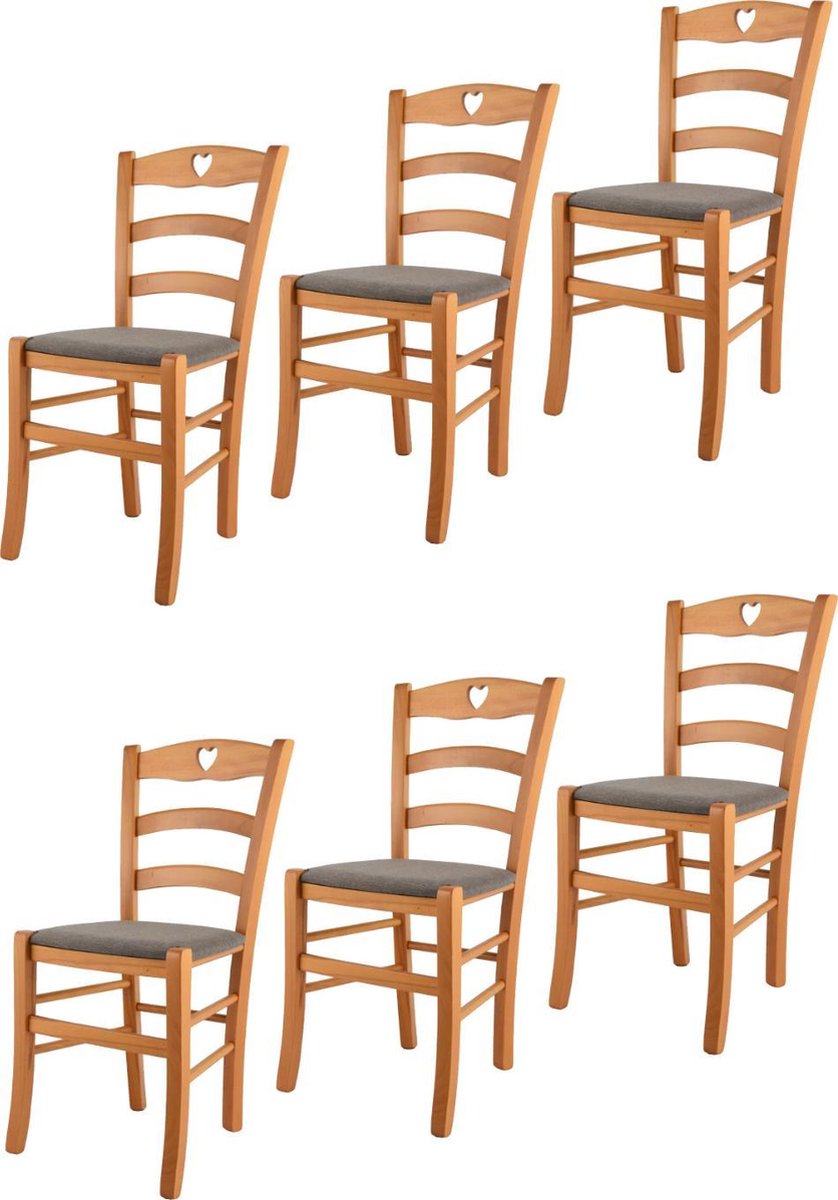 Tommychairs Cuore - Eetkamerstoelen - Set van 6 - Bruin - Stof en Hout