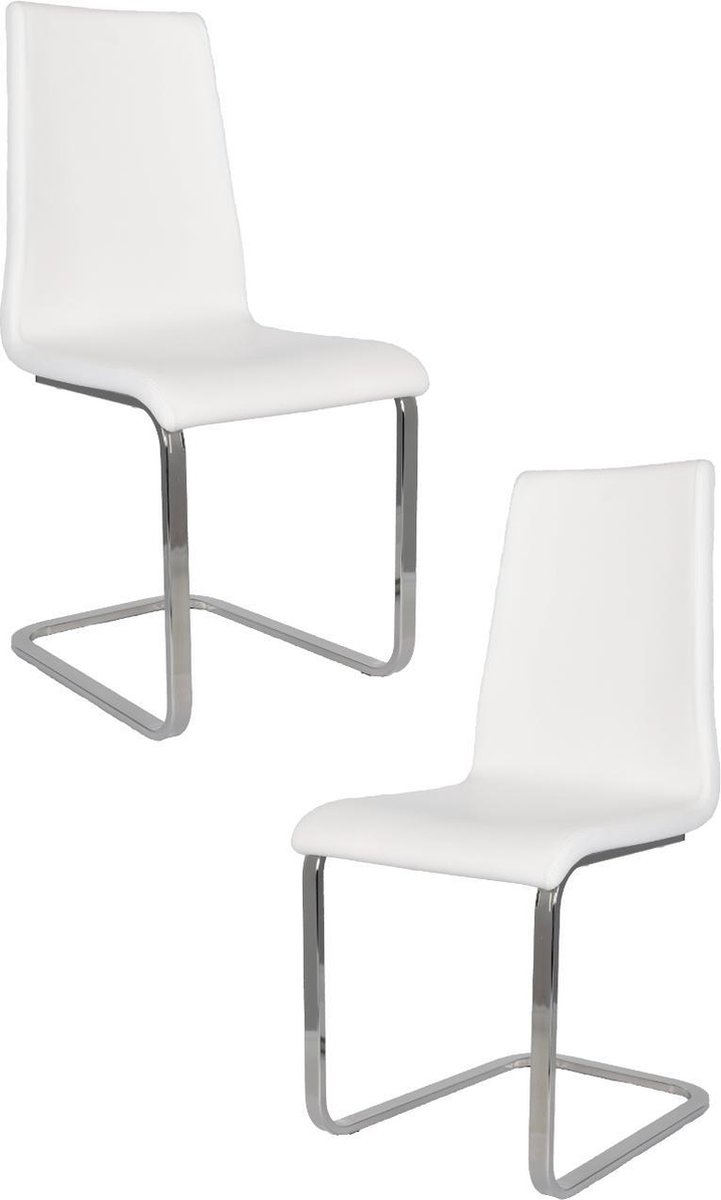 Tommychairs Berlin - Eetkamerstoelen - Set van 2 - Chroom & Wit - Kunstleer