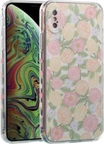 TPU-reliëf + dubbelzijdig schilderen beschermhoes voor iPhone XS Max (roze roos)