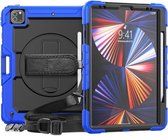 Schokbestendige kleurrijke siliconen + pc-beschermhoes met houder & schouderriem & draagriem & pensleuf voor iPad Pro 12.9 2021 / 2020 / 2018 (blauw siliconen)