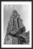 Poster Martinitoren Groningen - A4 - 21 x 30 cm - Inclusief lijst (Zwart Aluminium)