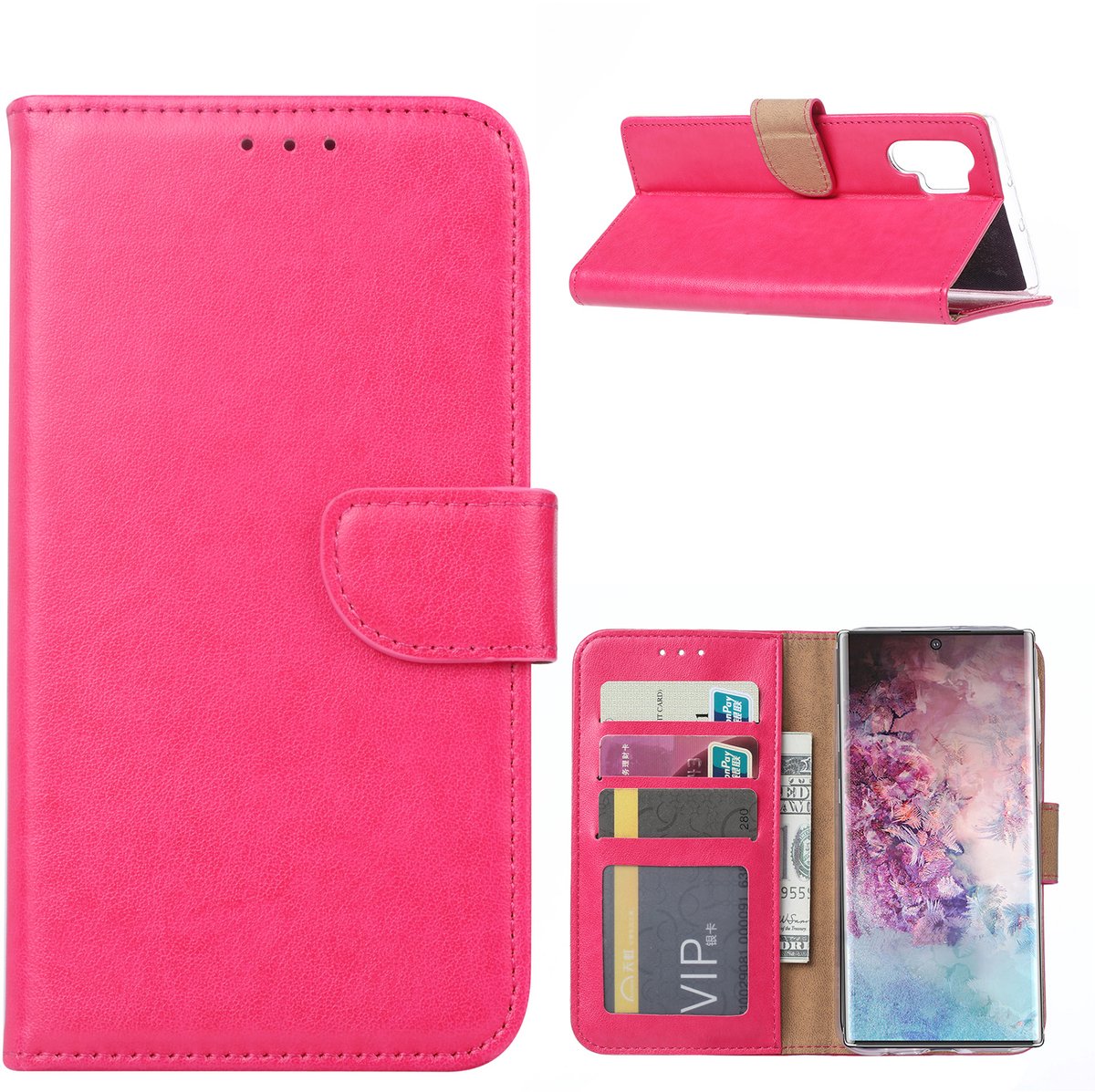 Ntech Portemonnee Hoesje Geschikt Voor Samsung Galaxy Note 10 Plus - Pink/Roze