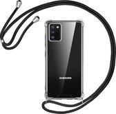 Samsung A02s Hoesje transparant silicone met Koord - Galaxy A02S Koord hoesje draagkoord TPU backcover - Zwart
