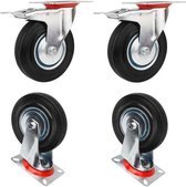 Zwenkwielen met 2x Rem – Wiel 125mm - 200kg - Plaat 100x80mm | 4 Stuks