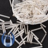 Bugles glas kralen, silver line, 21-25 mm, 50 stuks