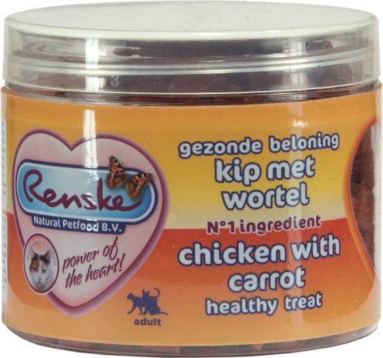 Renske Kat Beloning Hartjes 100 g - Kattensnack - Kip&Wortel
