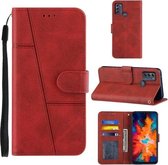 Voor Motorola G50 Stiksels Kalf Patroon Gesp Kaart Portemonnee met Flip Telefoon Holster met Lanyard Beugel Functie (Rood)