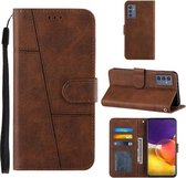 Voor Samsung Galaxy A82 5G Stiksels Kalf Patroon Gesp Kaart Portemonnee met Flip Telefoon Holster met Lanyard Beugel Functie (Bruin)