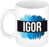 Igor naam cadeau mok / beker met verfstrepen - Cadeau collega/ vaderdag/ verjaardag of als persoonlijke mok werknemers