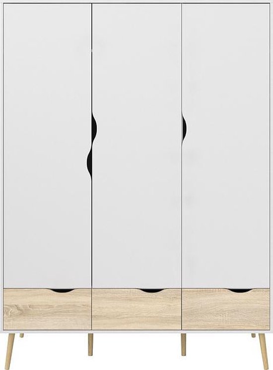 Napoli kledingkast - in wit eikenstructuur - met 3 deuren en 3 lades. |  bol.com