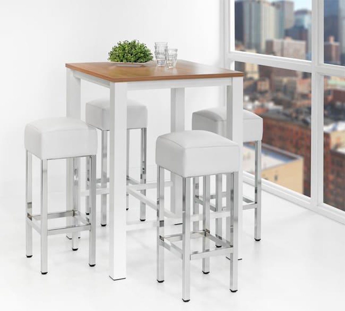 Hoge tafel: Statafel of bartafel 80x80cm Wit Halifax Eiken