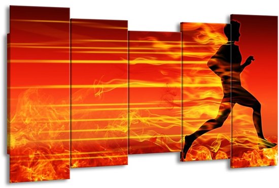 GroepArt - Canvas Schilderij - Vuur - Zwart, Oranje, Geel - 150x80cm 5Luik- Groot Collectie Schilderijen Op Canvas En Wanddecoraties