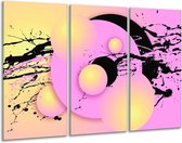GroepArt - Schilderij -  Art - Paars, Zwart, Geel - 120x80cm 3Luik - 6000+ Schilderijen 0p Canvas Art Collectie