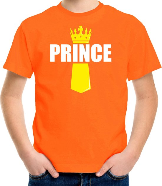 Koningsdag t-shirt Prince met kroontje oranje - kinderen - Kingsday outfit / kleding / shirt 158/164