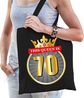 This Queen is 70 verjaardag katoenen tas zwart voor dames - cadeau tas / tasje / shopper