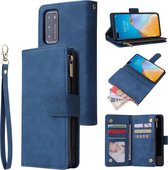 Voor Huawei P40 multifunctionele horizontale flip lederen tas, met kaartsleuf en houder & rits portemonnee en fotolijst (blauw)