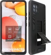 Stand Shockproof Telefoonhoesje - Magnetic Stand Hard Case - Grip Stand Back Cover - Backcover Hoesje voor Samsung Galaxy A42 5G - Zwart