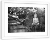 Foto in frame , Boeddha  op bladeren boven water , 120x80cm , Multikleur, Premium print