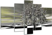 Glasschilderij Boom - Grijs, Zwart, Wit - 170x100cm 5Luik - Foto Op Glas - Geen Acrylglas Schilderij - 6000+ Glasschilderijen Collectie - Wanddecoratie