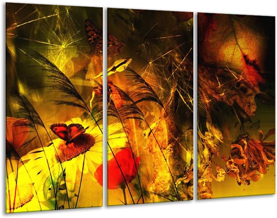 Glasschilderij Lente - Bruin, Rood, Zwart - 120x80cm 3Luik - Foto Op Glas - Geen Acrylglas Schilderij - GroepArt 6000+ Glas Art Collectie - Maatwerk Mogelijk