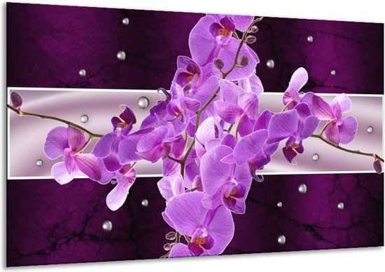 Glasschilderij Orchidee - Paars - 120x70cm 1Luik - Foto Op Glas - Geen Acrylglas Schilderij - GroepArt 6000+ Glasschilderijen Art Collectie - Wanddecoratie - Woonkamer - Slaapkamer