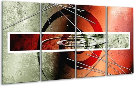 GroepArt - Glasschilderij - Modern - Rood, Grijs, Wit - 160x80cm 4Luik - Foto Op Glas - Geen Acrylglas Schilderij - 6000+ Glasschilderijen Collectie - Wanddecoratie