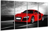 GroepArt - Glasschilderij - Audi, Auto - Zwart, Grijs, Rood - 160x80cm 4Luik - Foto Op Glas - Geen Acrylglas Schilderij - 6000+ Glasschilderijen Collectie - Wanddecoratie