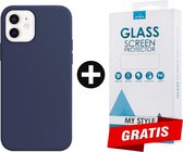 Siliconen Backcover Hoesje iPhone 12 Blauw - Gratis Screen Protector - Telefoonhoesje - Smartphonehoesje