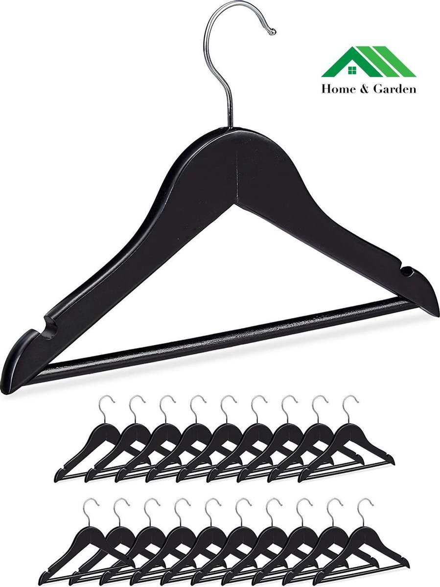 Home & Garden - Kinder - Baby kledinghanger - hout zwart - set van 20 stuks - 360 graden - Zwarte kinderhanger met 360 graden draaibare haak - stevig