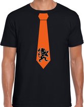 Zwart t-shirt oranje leeuw stropdas Holland / Nederland supporter EK/ WK voor heren M
