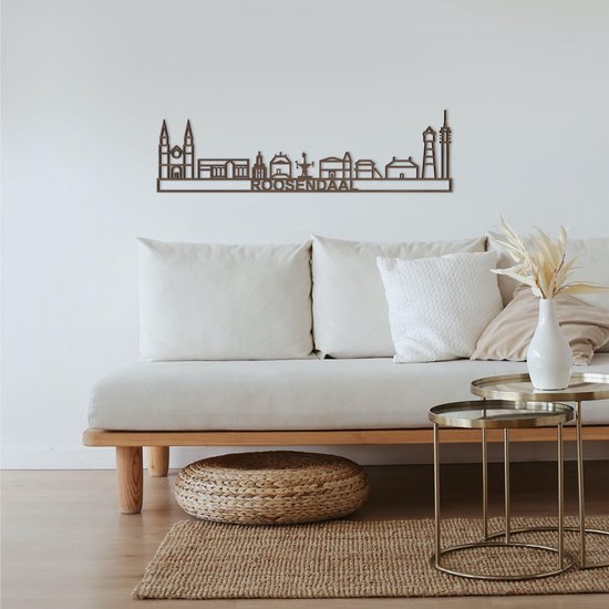 Skyline Roosendaal Notenhout 90 Cm Wanddecoratie Voor Aan De Muur Met Tekst City Shapes