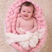 50x50cm Pasgeboren Baby Gebreide Wollen Deken Pasgeboren Fotografie Props Chunky Gebreide Deken Mandvuller (Roze)