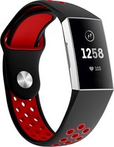 By Qubix - Fitbit Charge 3 & 4 siliconen DOT bandje - Rood / Zwart (Large) - Fitbit charge bandjes